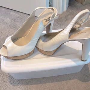 Nine West white leather sling back platform heels